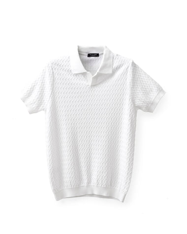 White Wavy Knit Polo